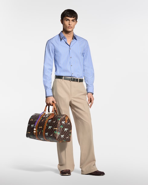 Bead-Embroidered Long-Sleeved Striped Shirt in New's For Men The Latest collections by Louis Vuitton