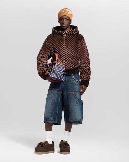 Sudadera Damier de visón con capucha y cremallera Les Extraordinaires High-End Ready-to-Wear } | LOUIS VUITTON