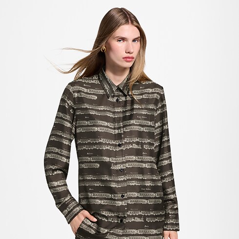 Koszula Jedwabna Train Print in Kobiety's Odzież Topy i Koszule collections by Louis Vuitton (Powiększenie produktu)