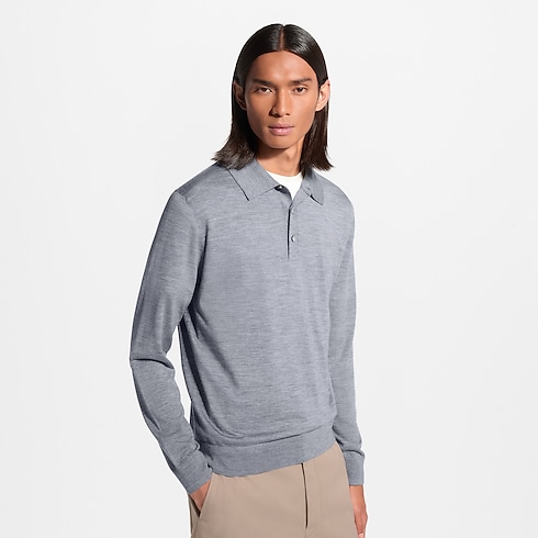 Koszulka polo z wełny, jedwabiu i kaszmiru z długim rękawem in Mężczyźni's Odzież Odzież collections by Louis Vuitton (Powiększenie produktu)