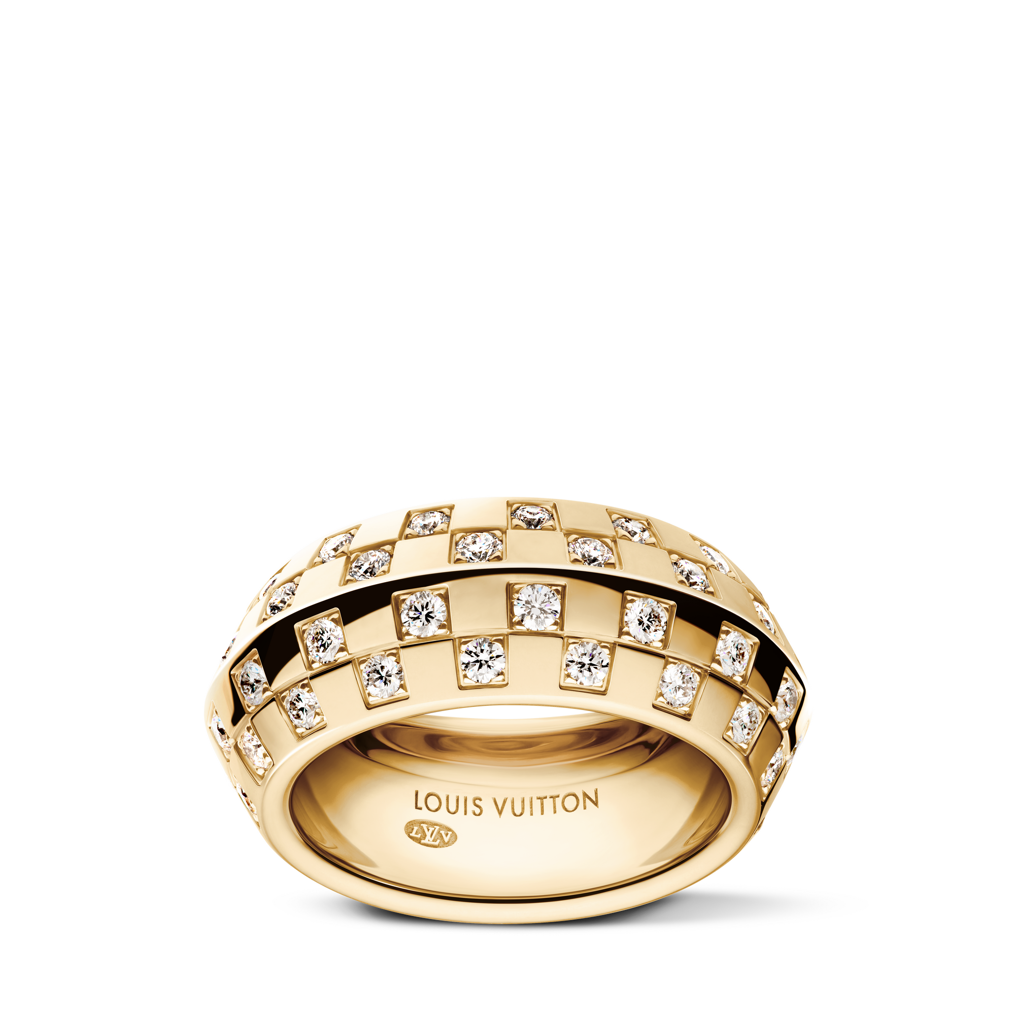 Le Damier de Louis Vuitton Double Ring, Yellow Gold and Diamonds 