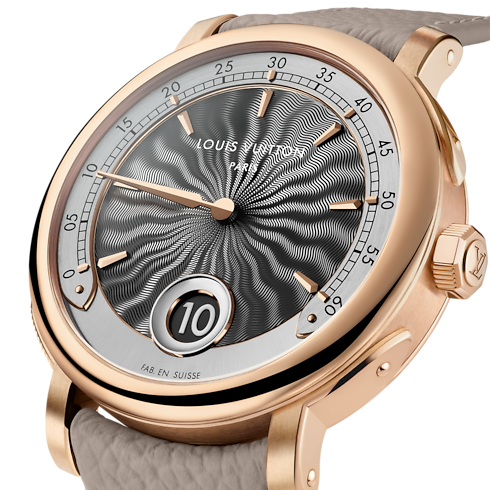 Widok Louis Vuitton Escale z repetycją minutową, manualny, 40 mm, różowe złoto z boku