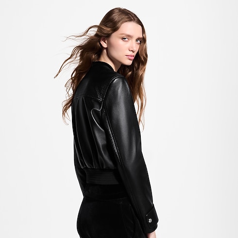 Nanogram Accent Leather Bomber Jacket in Kobiety's Odzież Płaszcze i kurtki collections by Louis Vuitton (Powiększenie produktu)