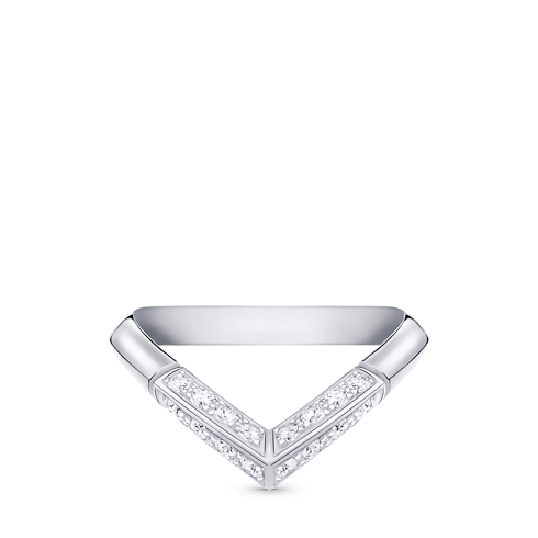 Widok Pierścień V pavé LV Diamonds, platyna z przodu