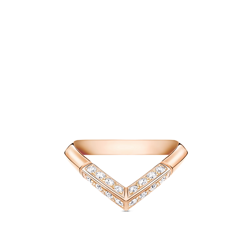 Widok Pierścień V pavé LV Diamonds, różowe złoto z przodu