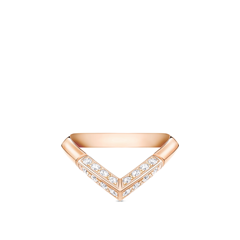 Widok Pierścień V pavé LV Diamonds, różowe złoto z przodu