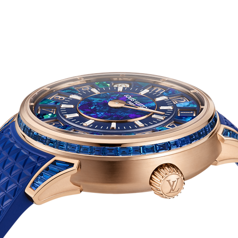 Tambour Spin Time, automatyczny, 39,5 mm, różowe złoto, opal i szafiry in Zegarki's Zegarki } collections by Louis Vuitton (Powiększenie produktu)