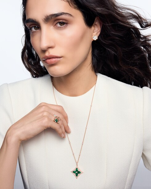 Color Blossom XL Star Pendant, Pink Gold, Malachite and Diamonds in Jewelry's Categories Necklaces and Pendants collections by Louis Vuitton